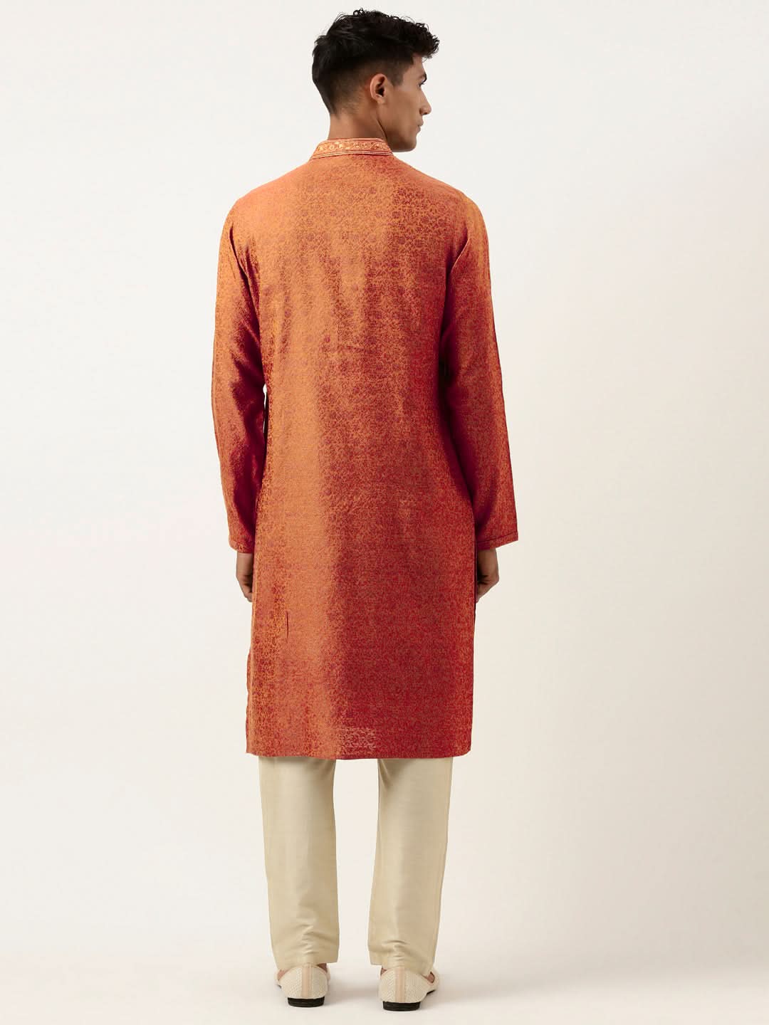 Rust Brown Jacquard Embroidered Kurta Set