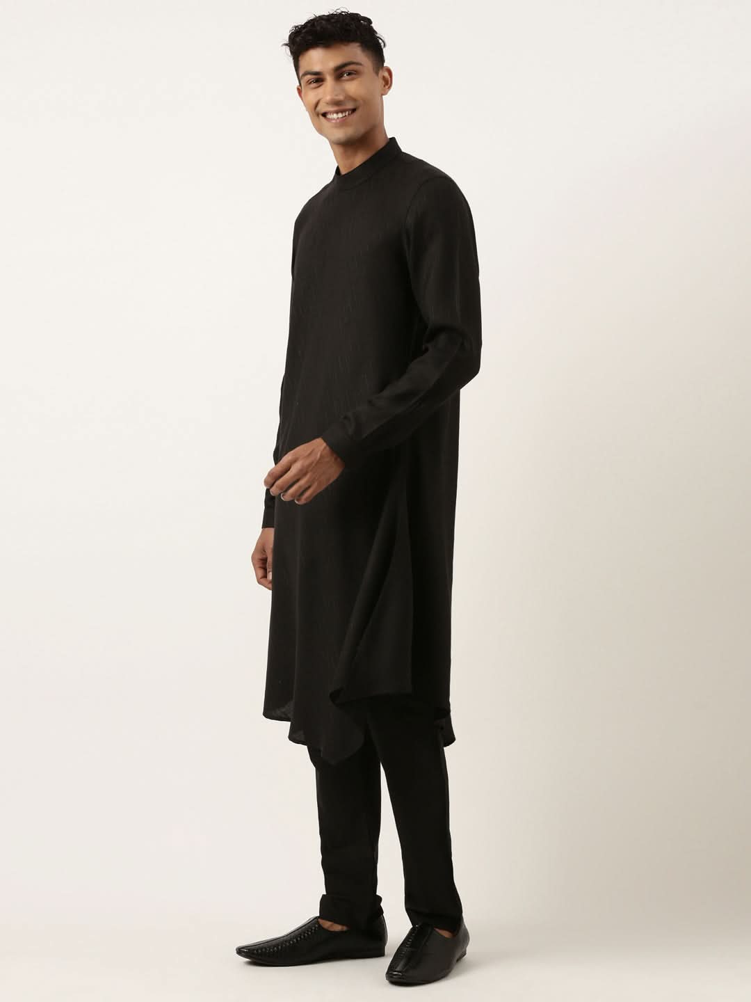 Black Flared Asymetric Drape Kurta Set