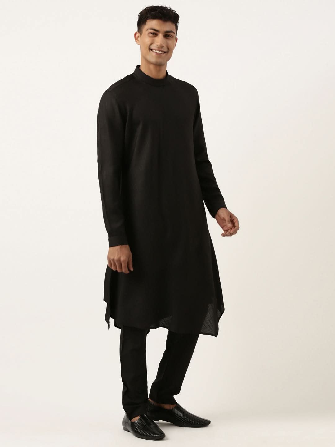 Black Flared Asymetric Drape Kurta Set
