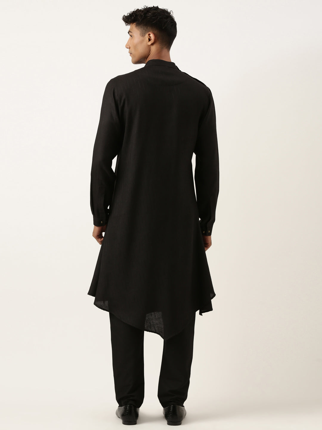 Black Flared Asymetric Drape Kurta Set