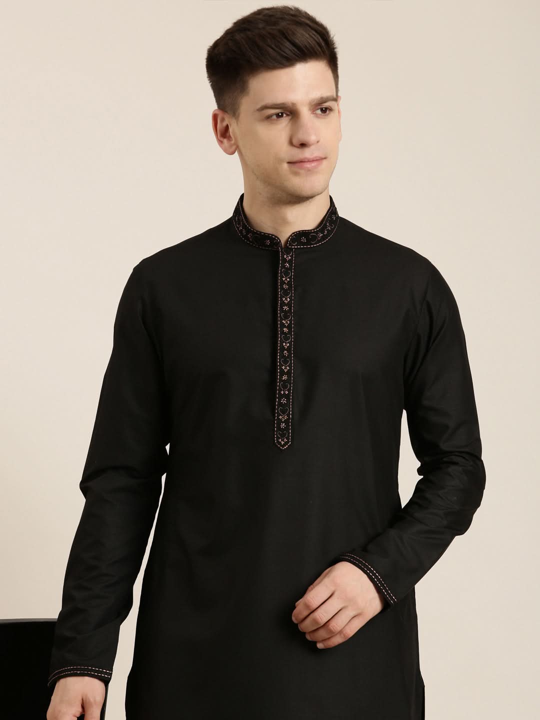 Black Cotton Dori Embroidery Kurta Set