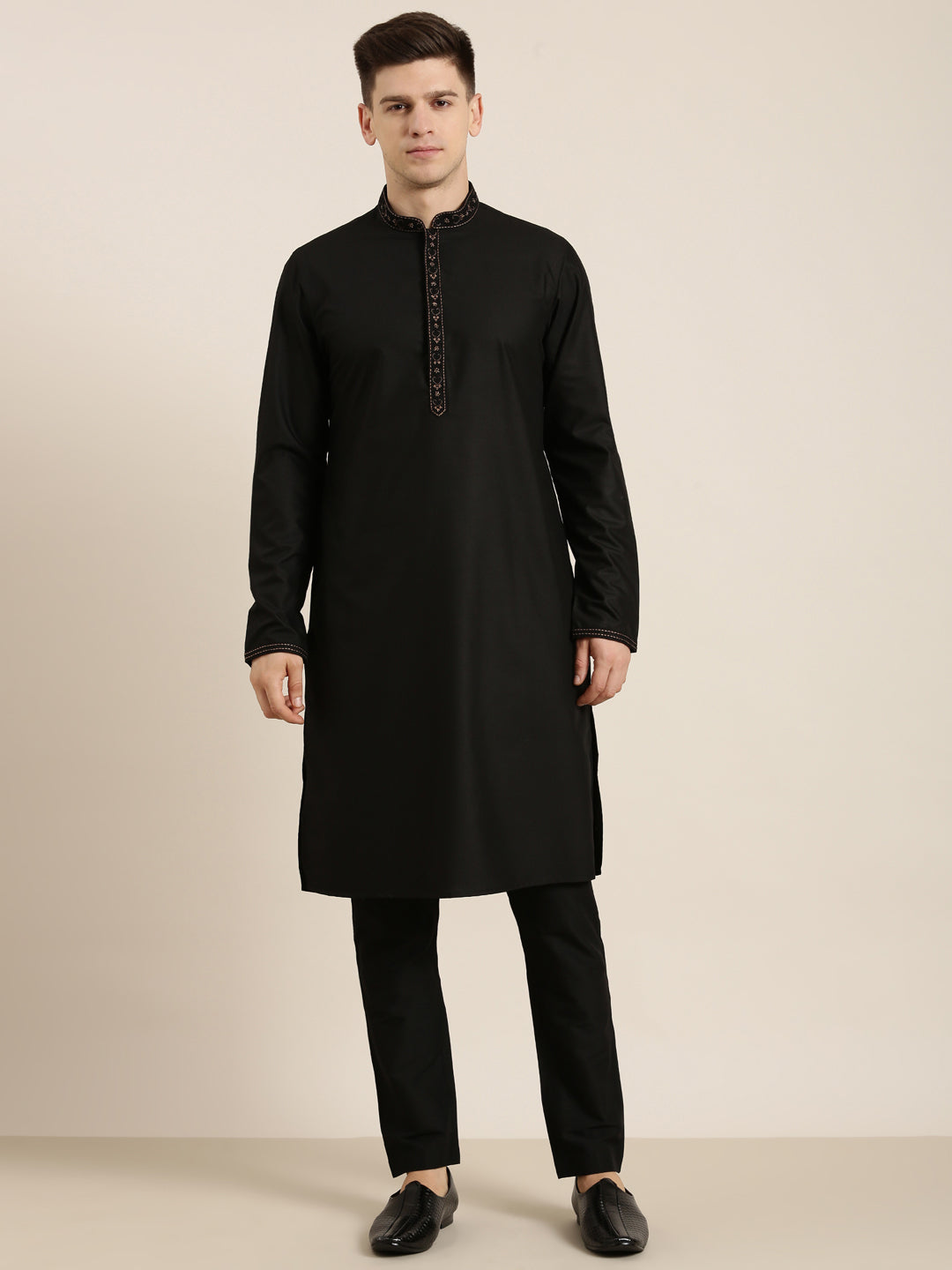 Black Cotton Dori Embroidery Kurta Set