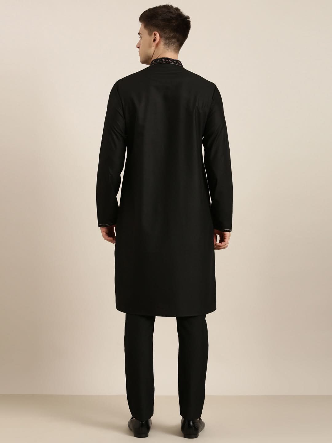 Black Cotton Dori Embroidery Kurta Set