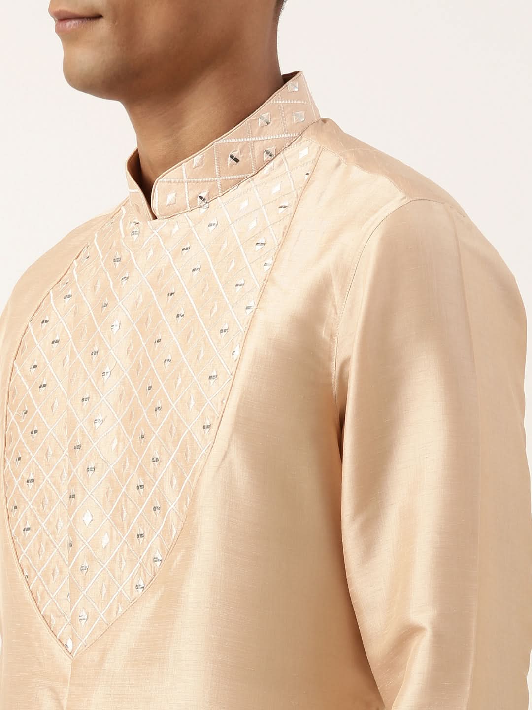 Peach Embroidery Angrakha Kurta Set