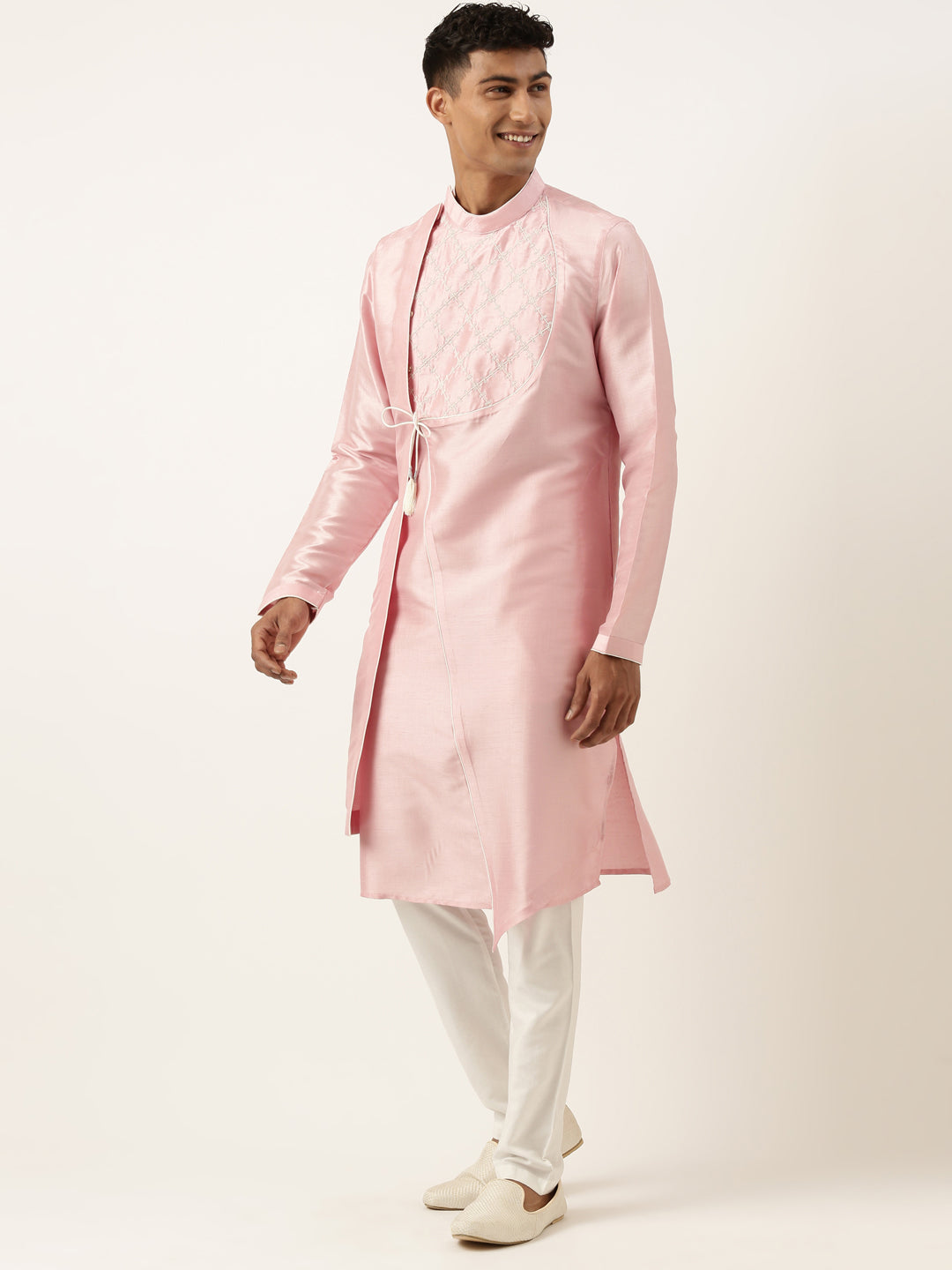 Pink Embroidery Angrakha Kurta Set