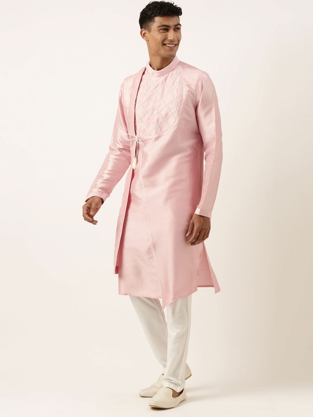 Pink Embroidery Angrakha Kurta Set