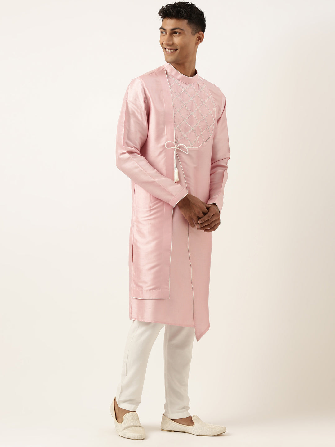 Pink Embroidery Angrakha Kurta Set