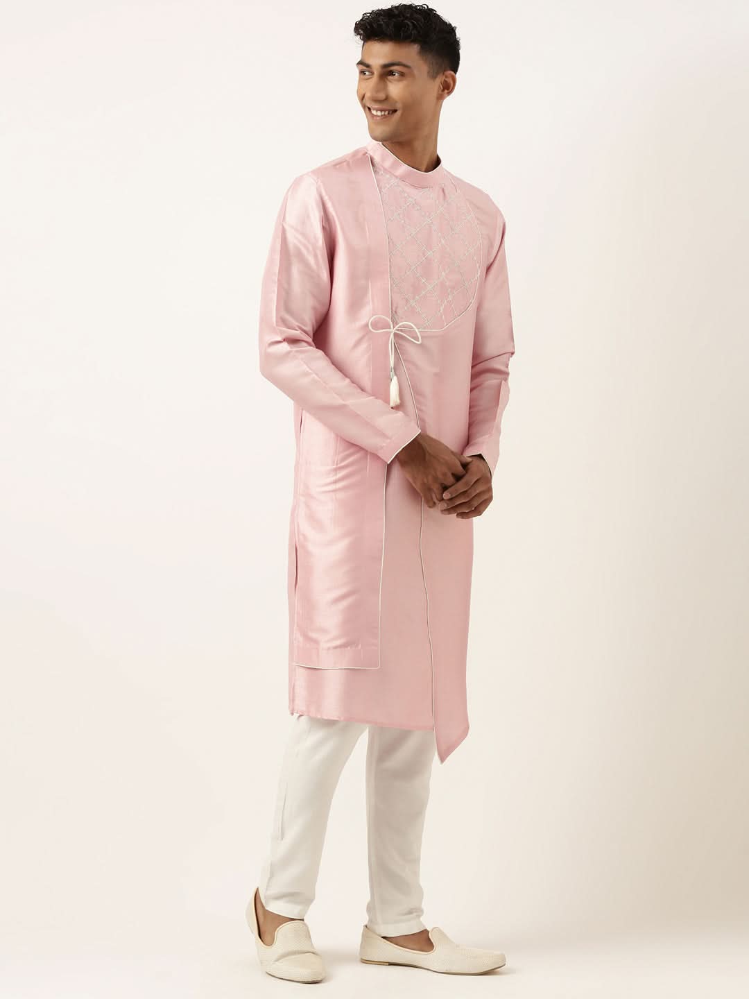 Pink Embroidery Angrakha Kurta Set
