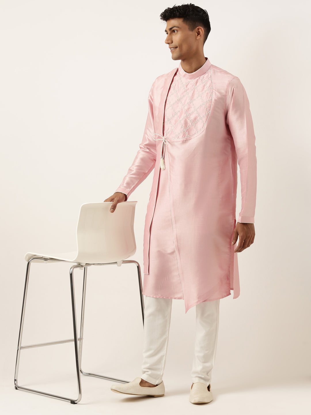 Pink Embroidery Angrakha Kurta Set