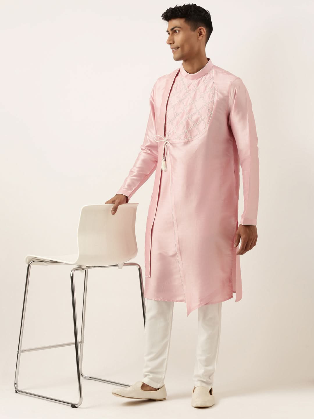 Pink Embroidery Angrakha Kurta Set