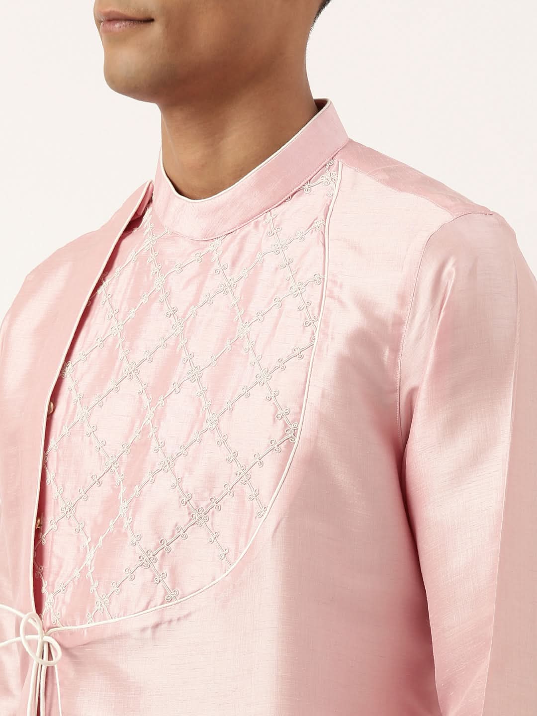 Pink Embroidery Angrakha Kurta Set