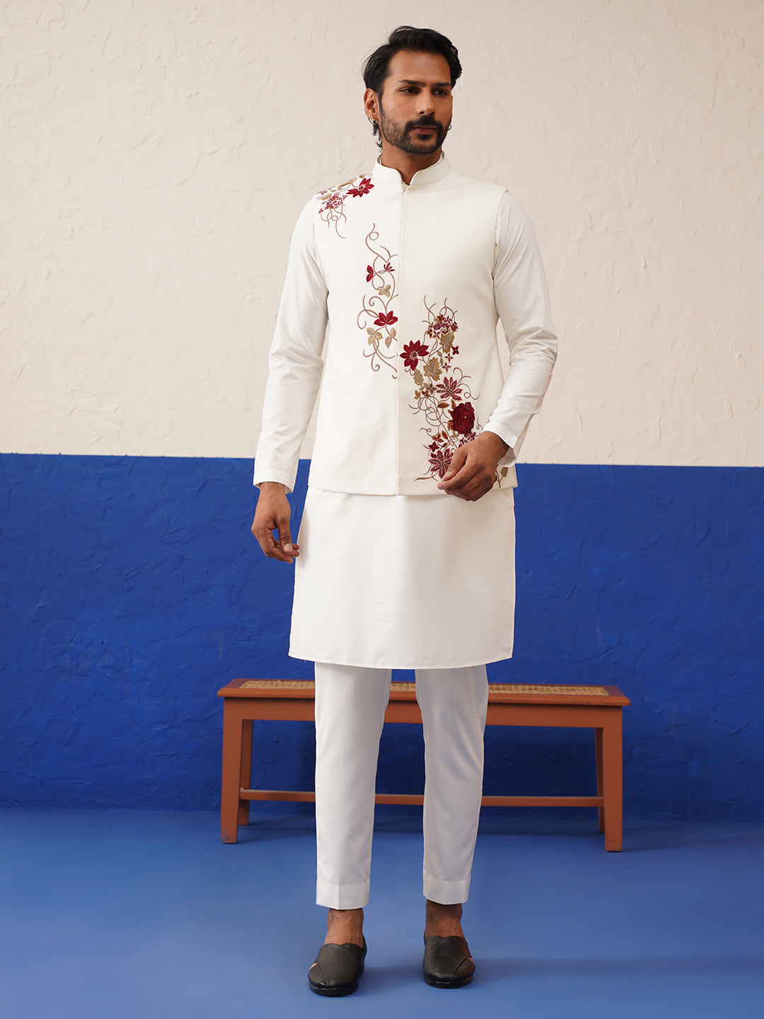Tanzeel Khan in White Cotton Embroidered Jacket Kurta Set