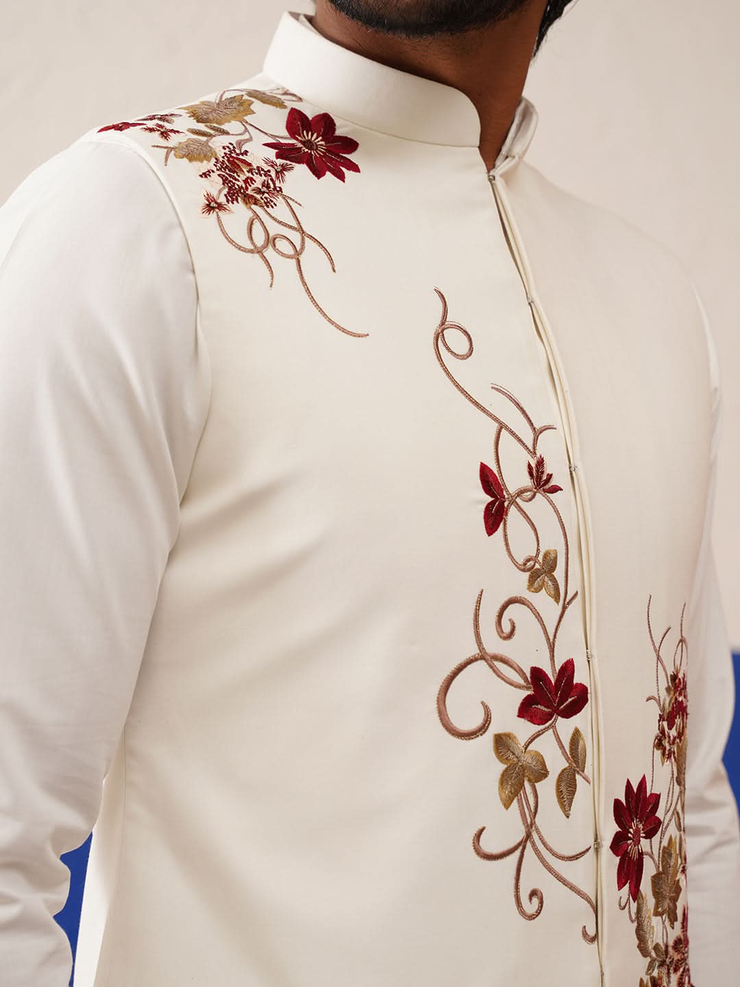 Tanzeel Khan in White Cotton Embroidered Jacket Kurta Set