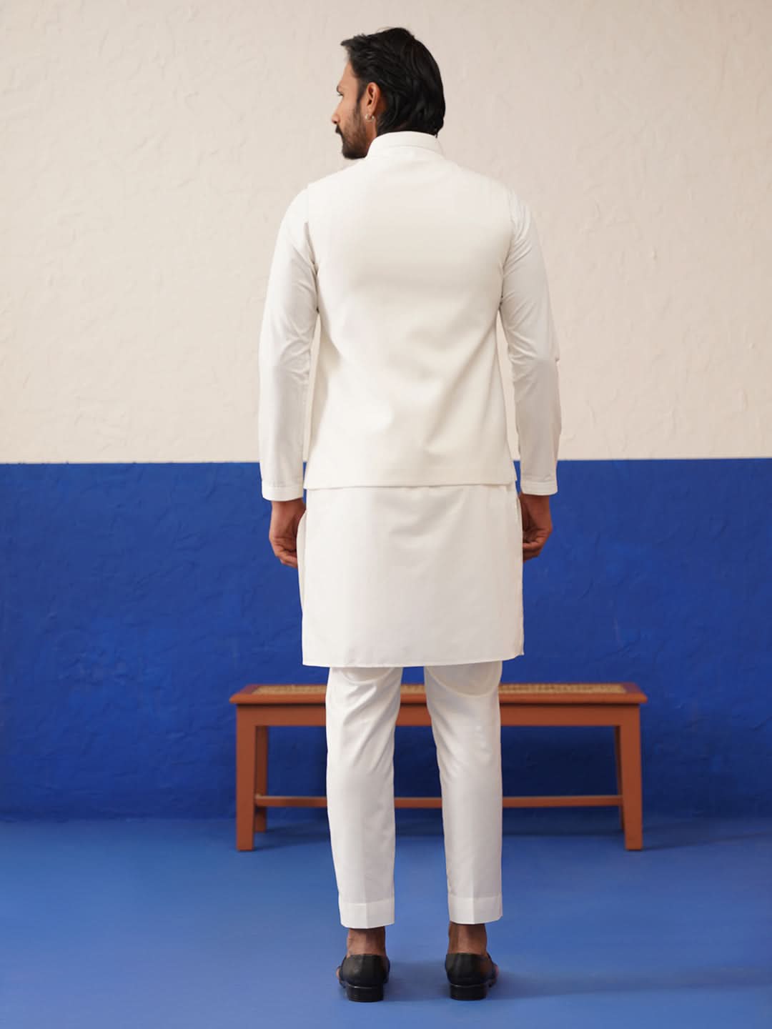 Tanzeel Khan in White Cotton Embroidered Jacket Kurta Set