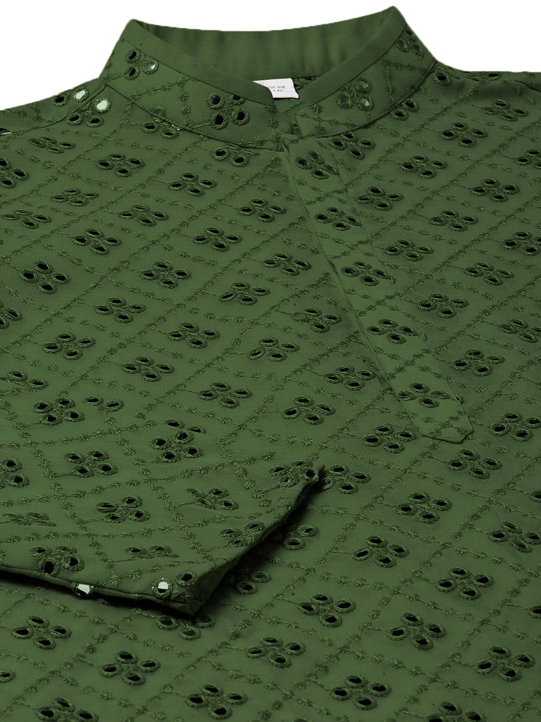 Olive green Mirror Embroidery Kurta Set
