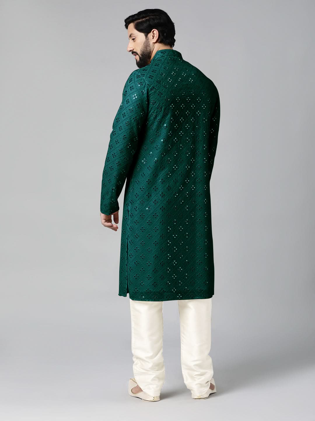 Teal Mirror Embroidery Kurta Set