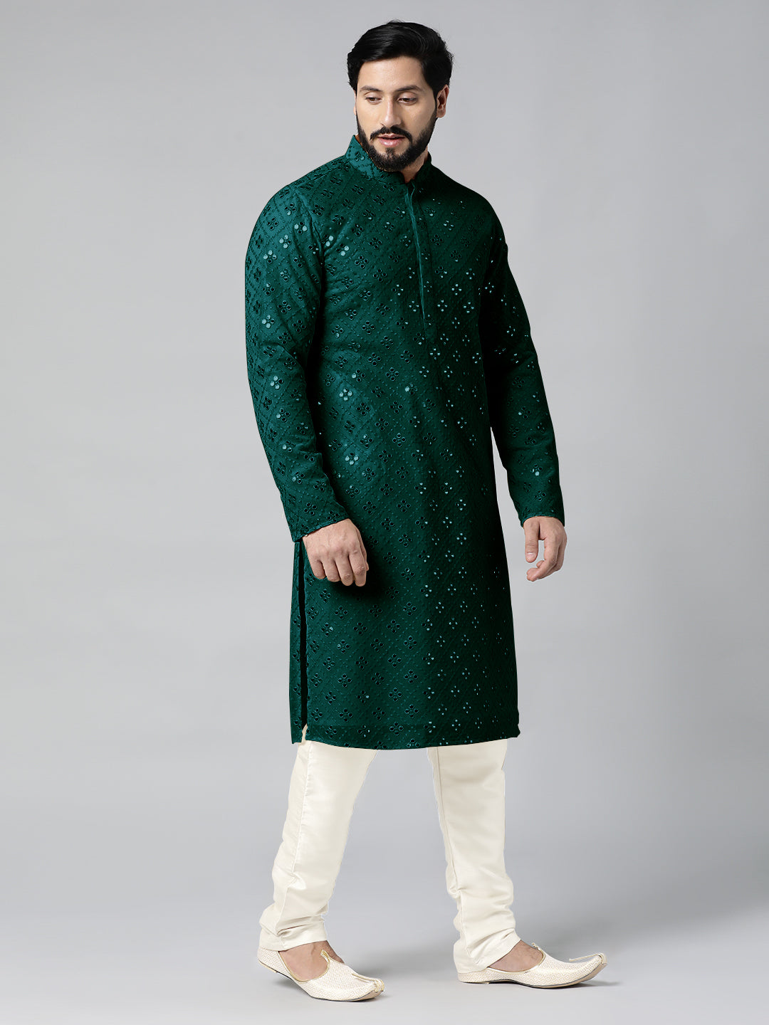 Teal Mirror Embroidery Kurta Set