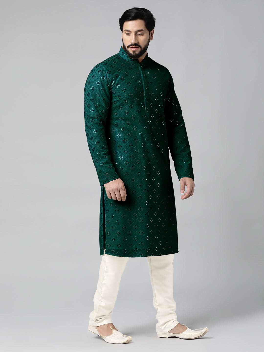 Teal Mirror Embroidery Kurta Set