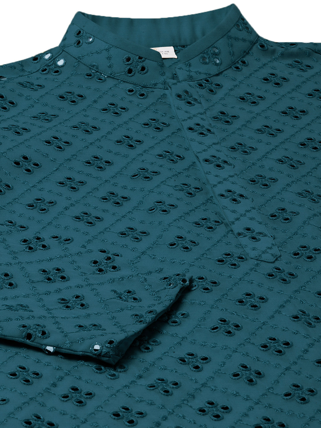 Teal Blue Mirror Embroidery Kurta Set