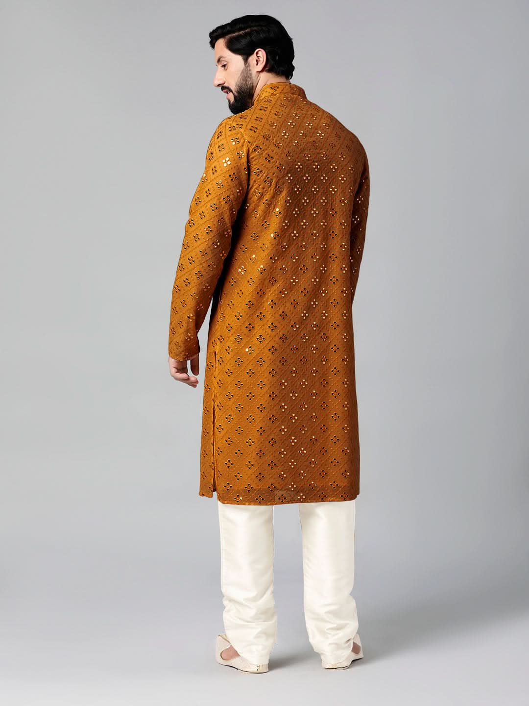 Mustard Mirror Embroidery Kurta Set