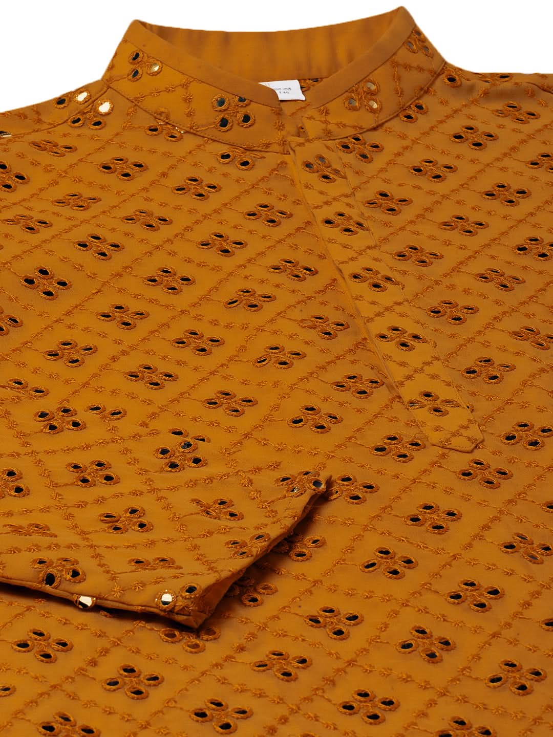 Mustard Mirror Embroidery Kurta Set