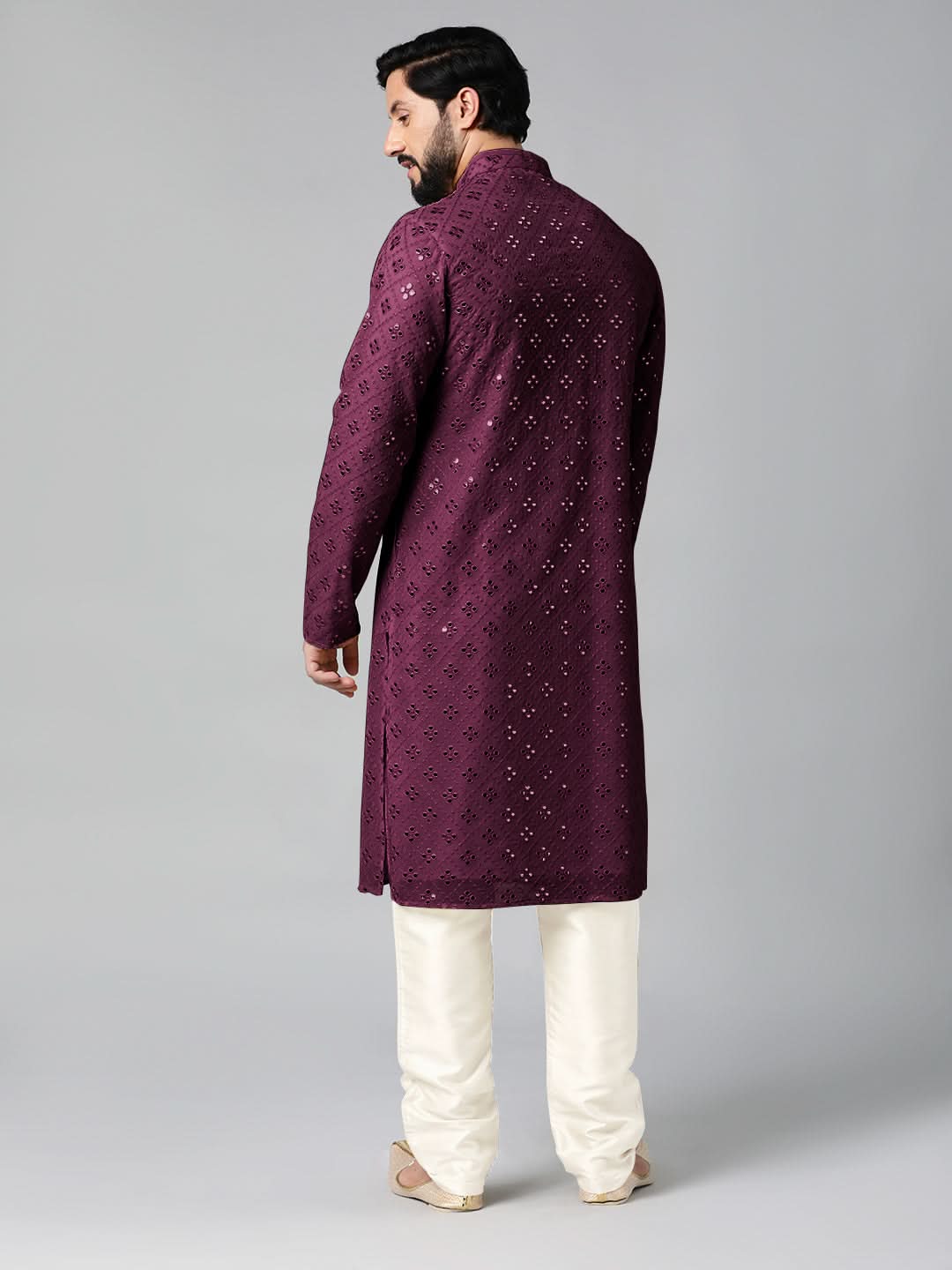 Purple Mirror Embroidery Kurta Set