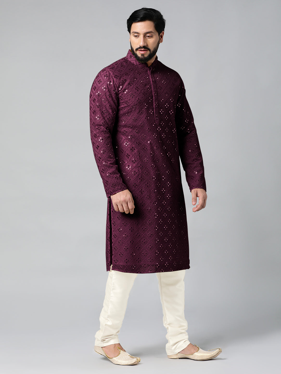 Purple Mirror Embroidery Kurta Set