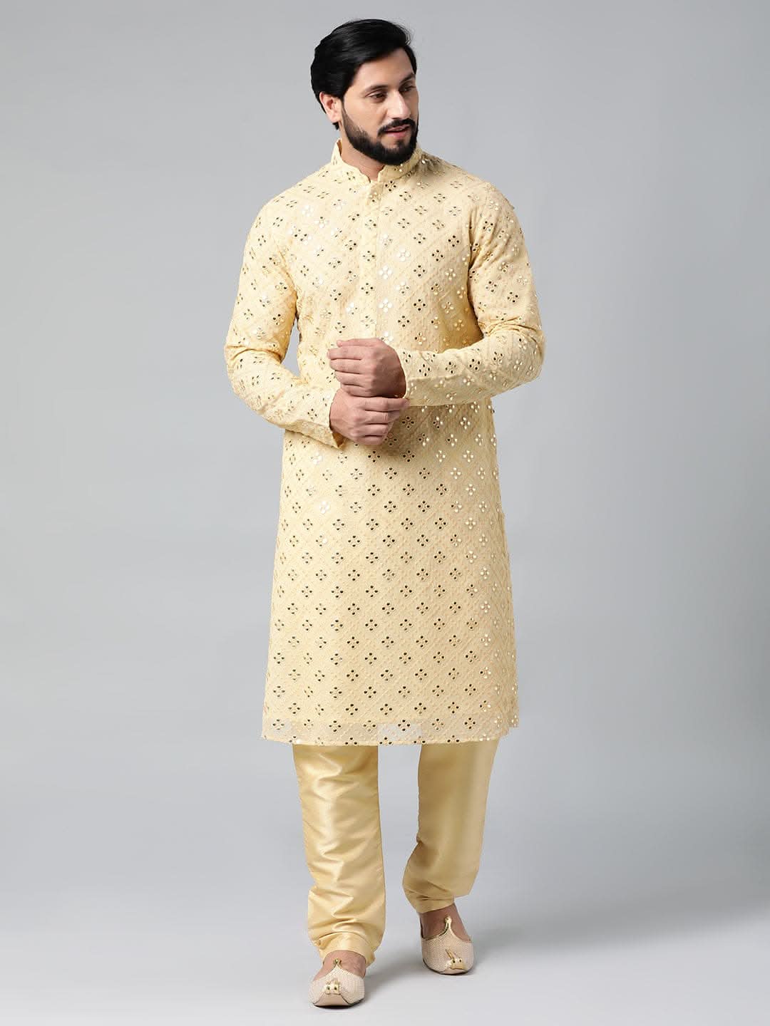 Gold Mirror Embroidery Kurta Set
