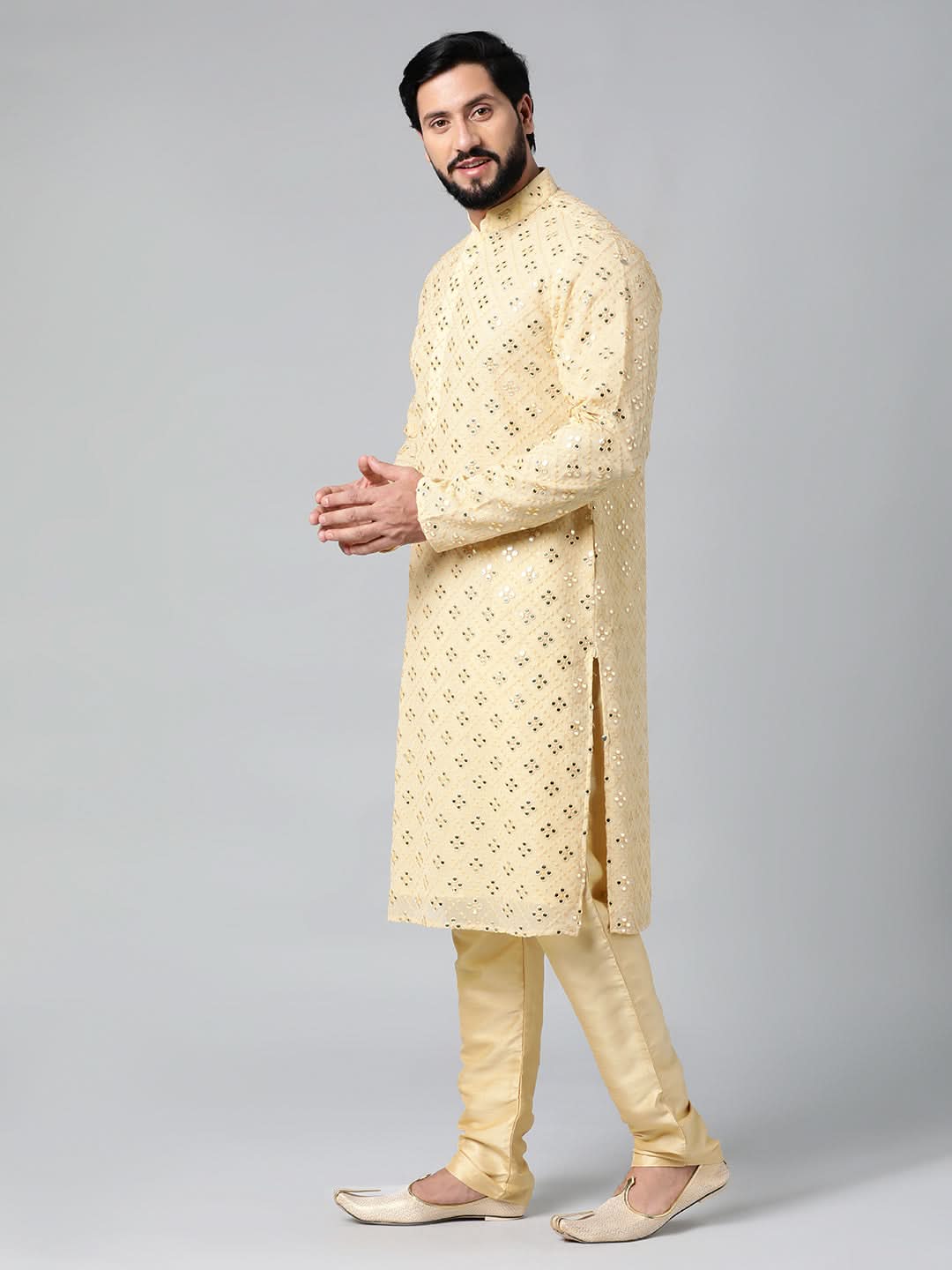 Gold Mirror Embroidery Kurta Set