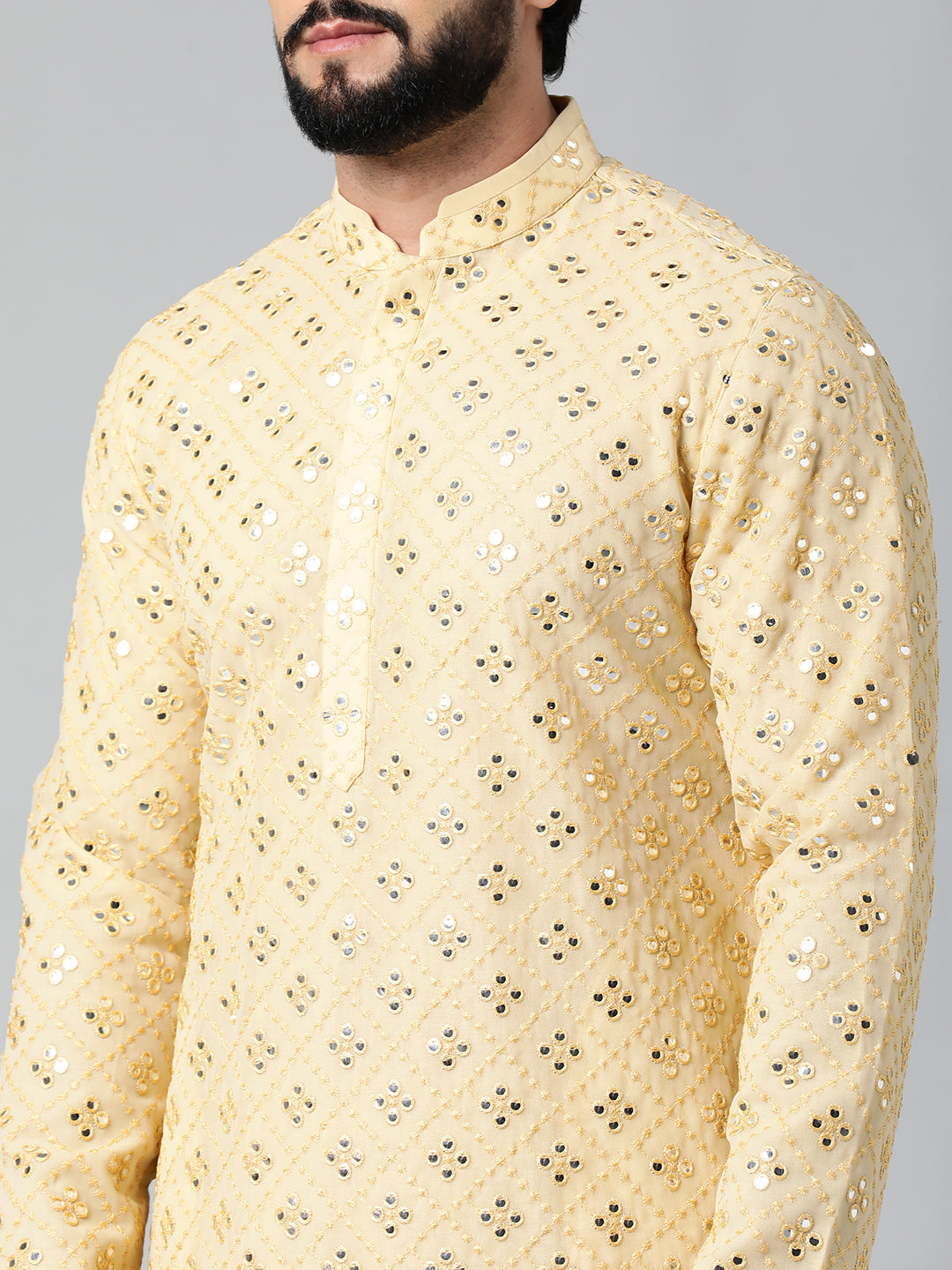 Gold Mirror Embroidery Kurta Set