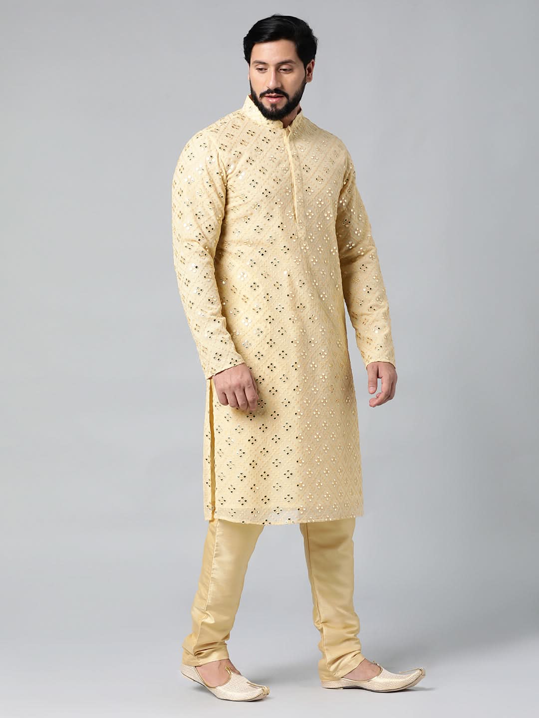 Gold Mirror Embroidery Kurta Set