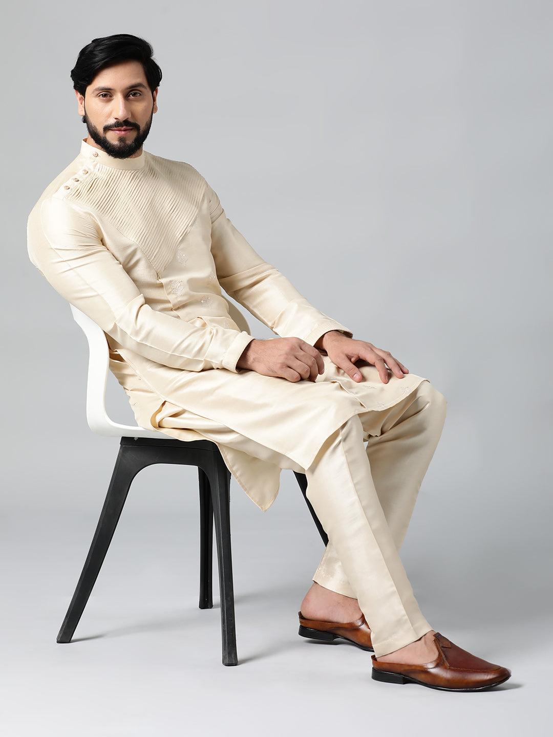 Beige Embroidery Kurta Set