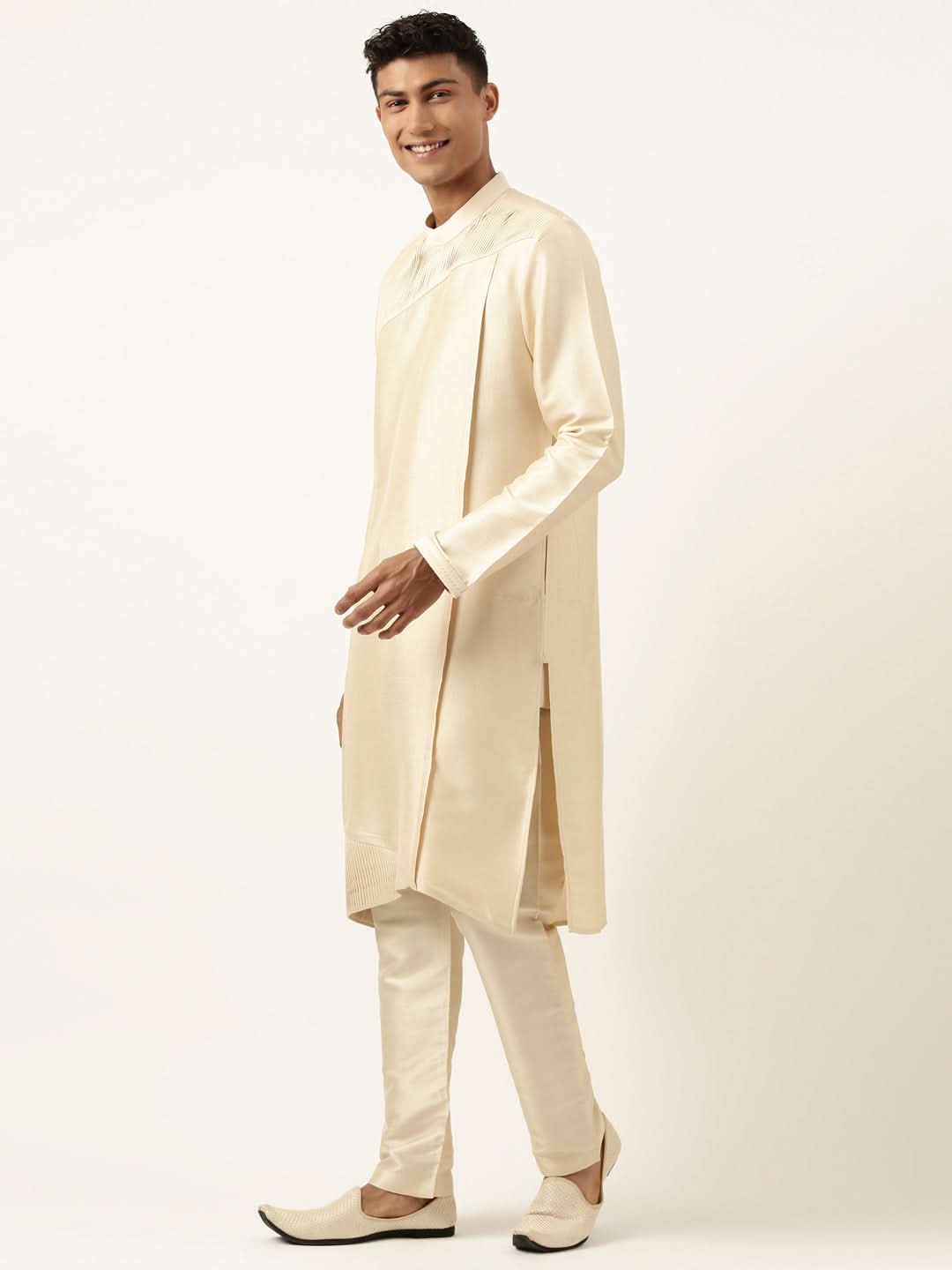 Beige Pleated Kurta Set