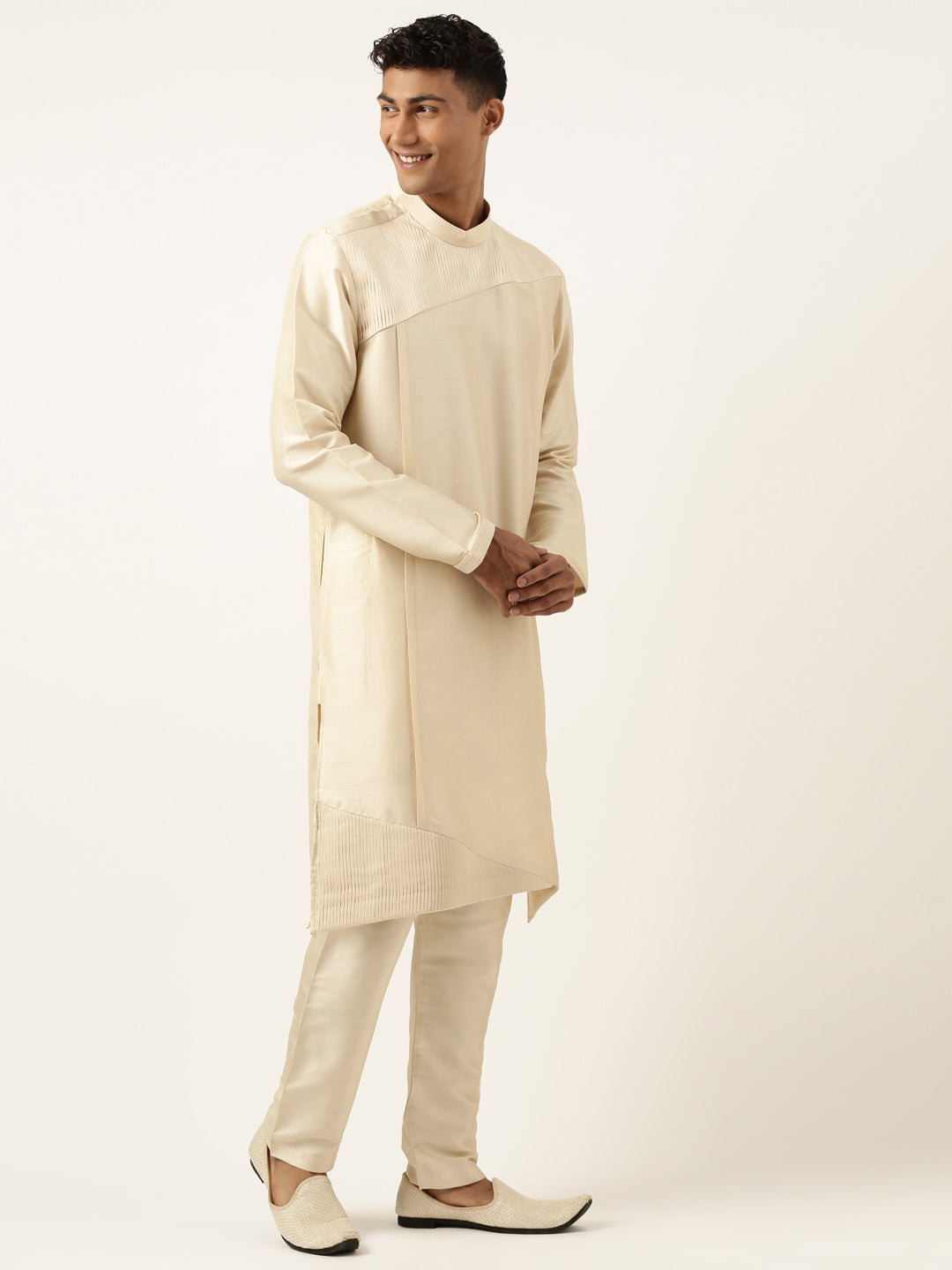 Beige Pleated Kurta Set