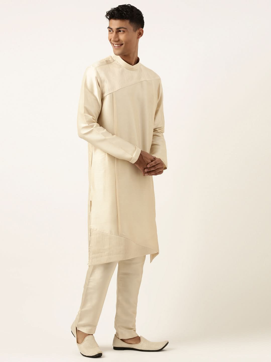 Beige Pleated Kurta Set