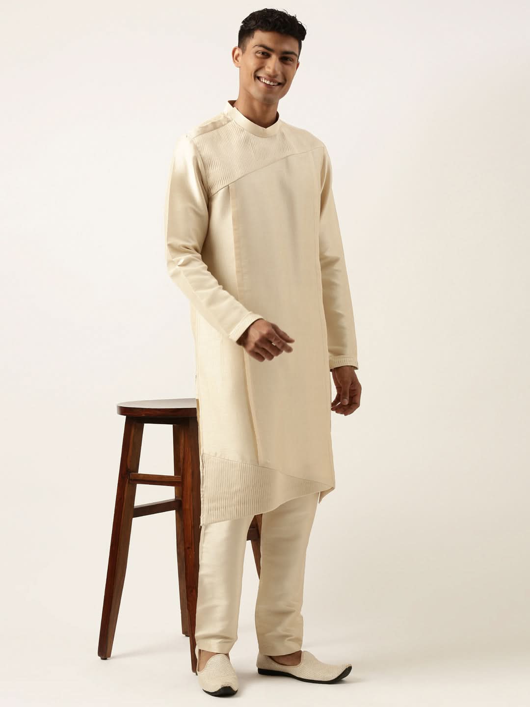 Beige Pleated Kurta Set