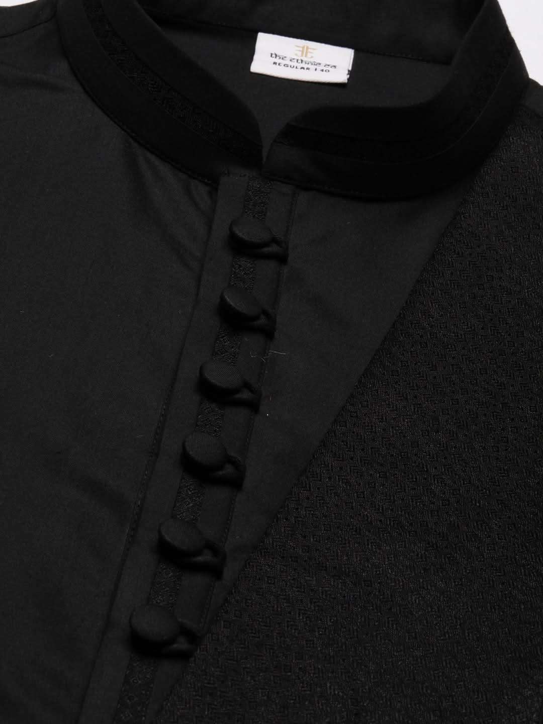 Black Cotton Layered Kurta Set