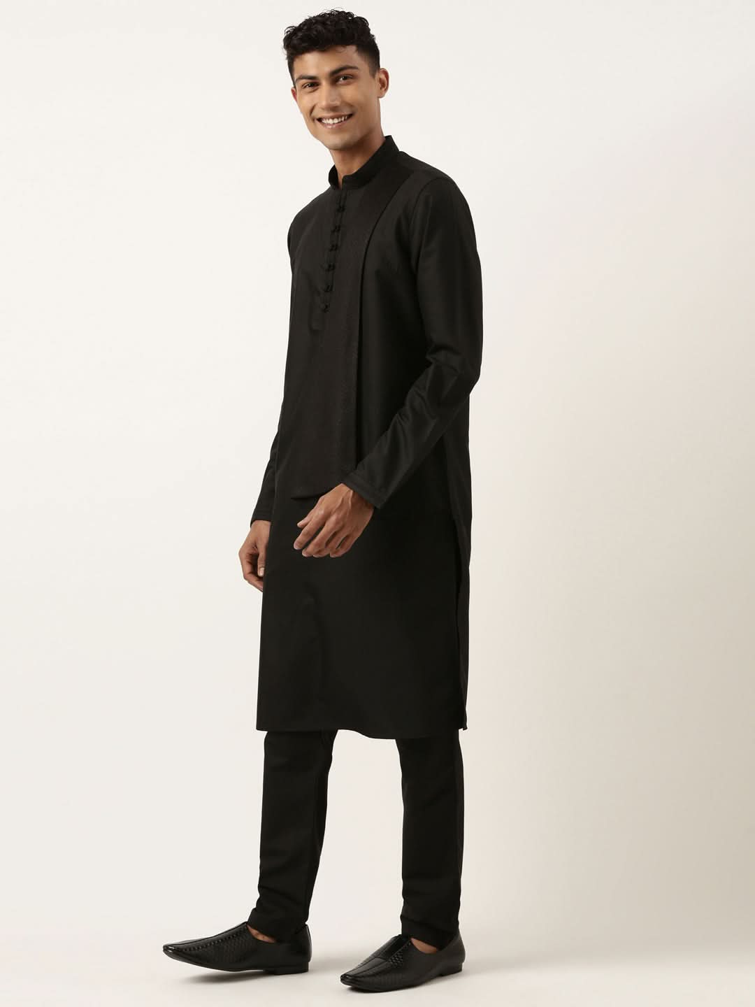 Black Cotton Layered Kurta Set