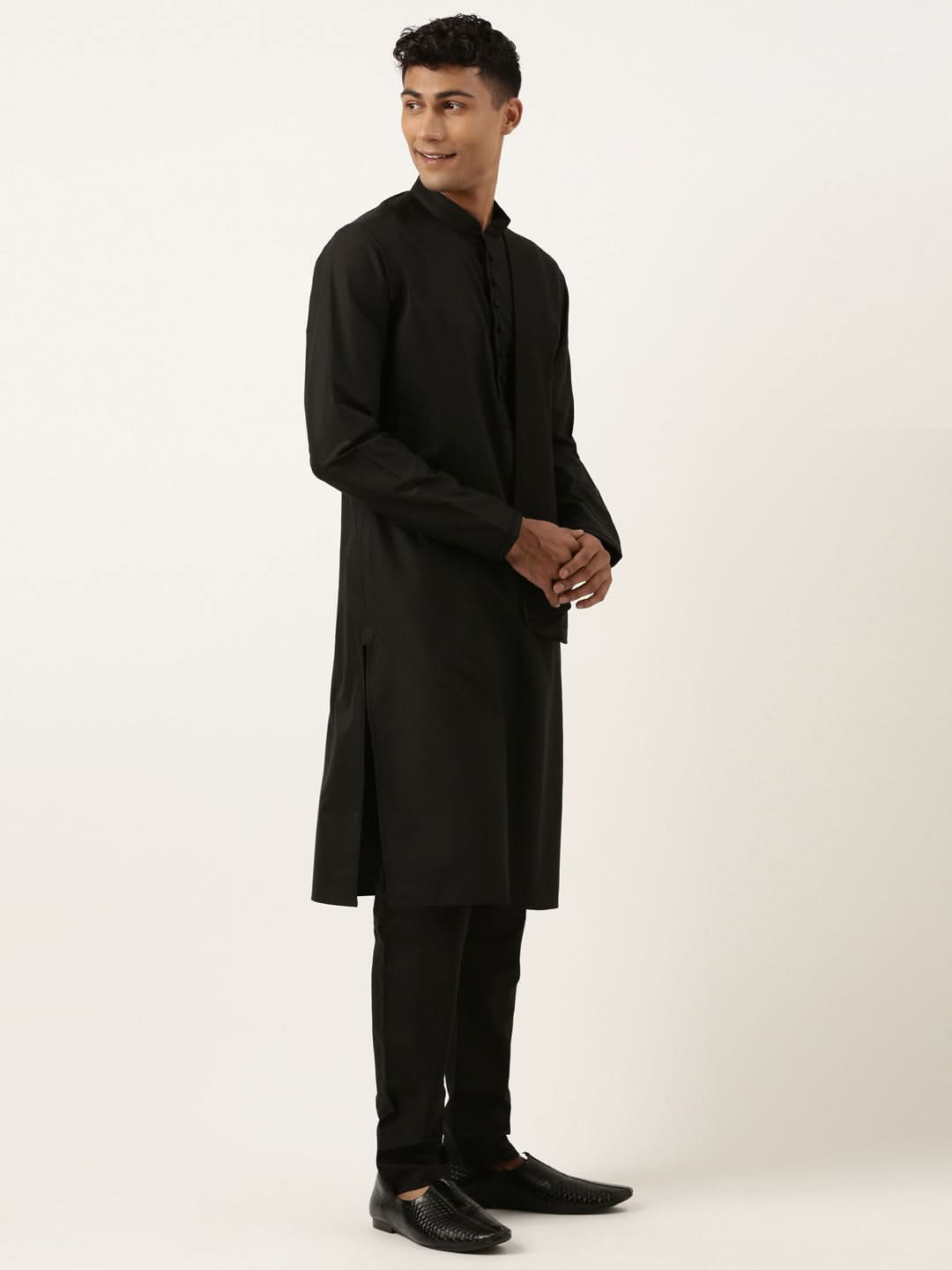 Black Cotton Layered Kurta Set