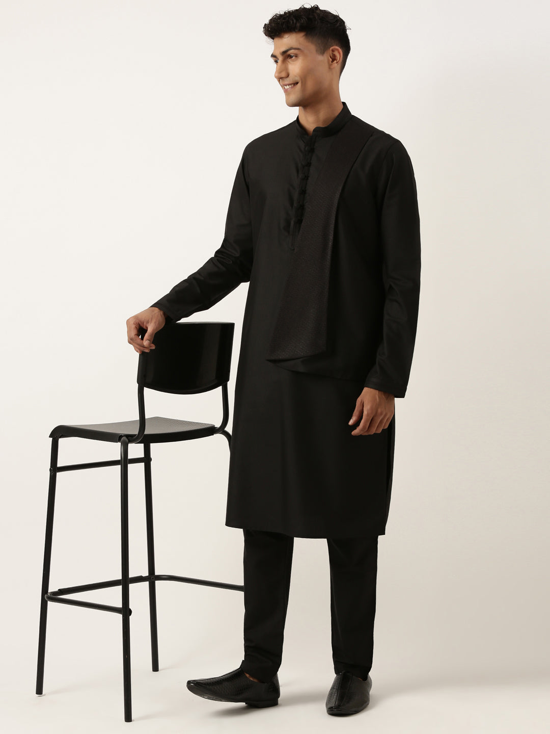 Black Cotton Layered Kurta Set