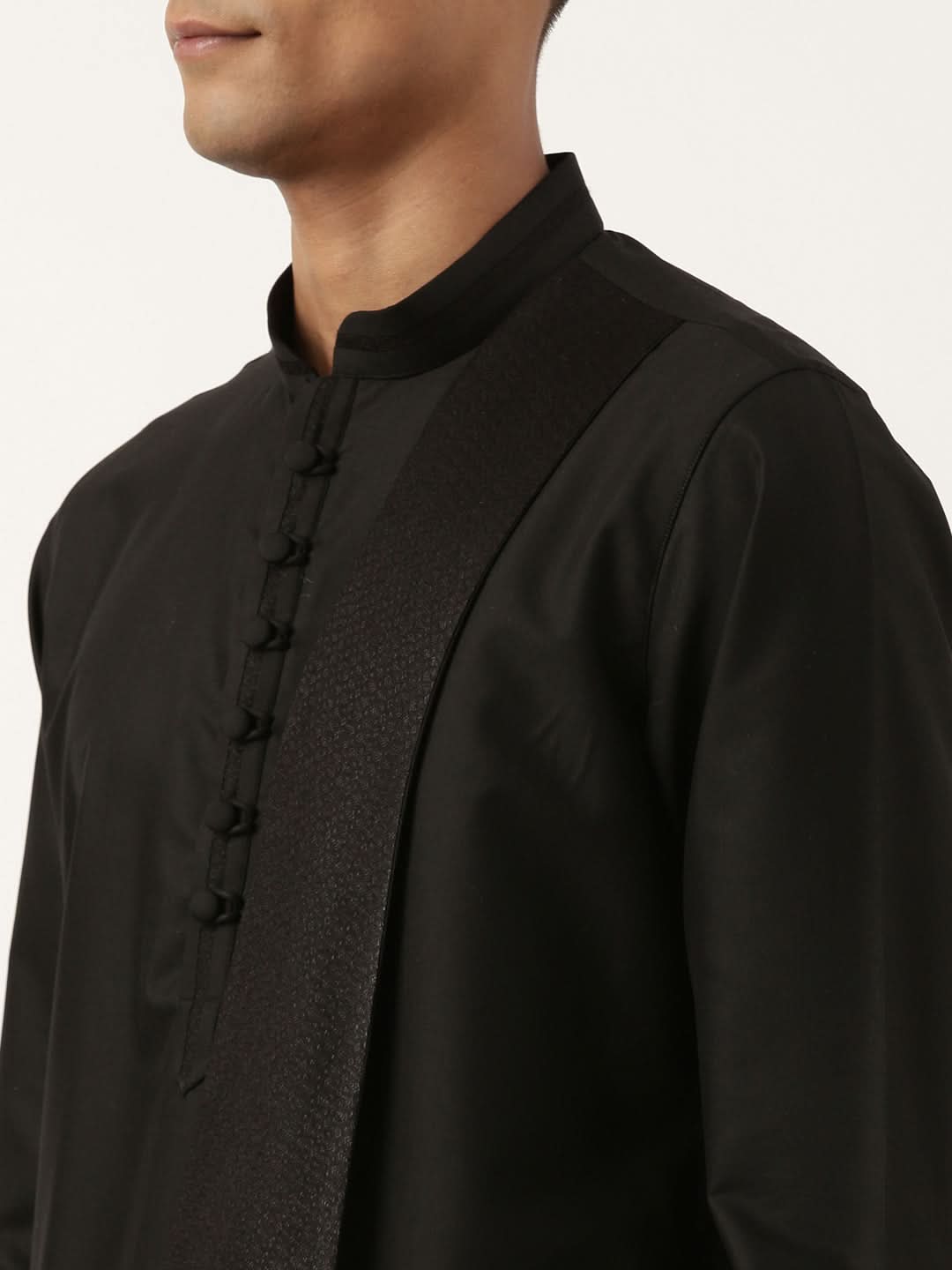 Black Cotton Layered Kurta Set