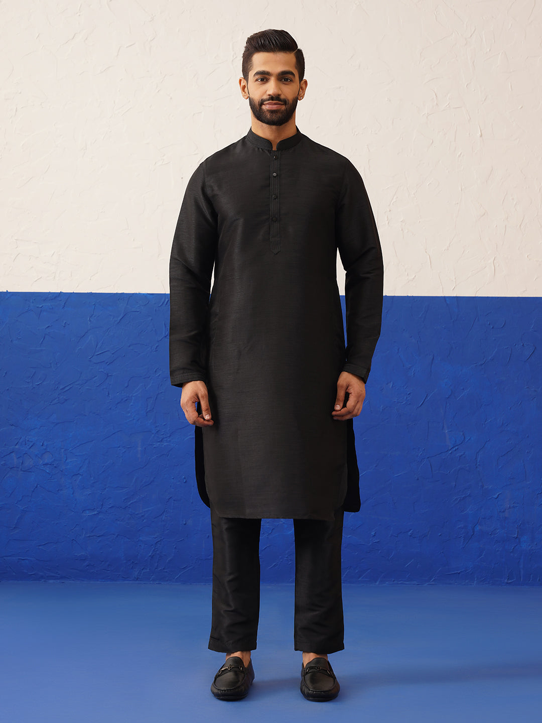 Navy Embroidered Jacket with Black Kurta set