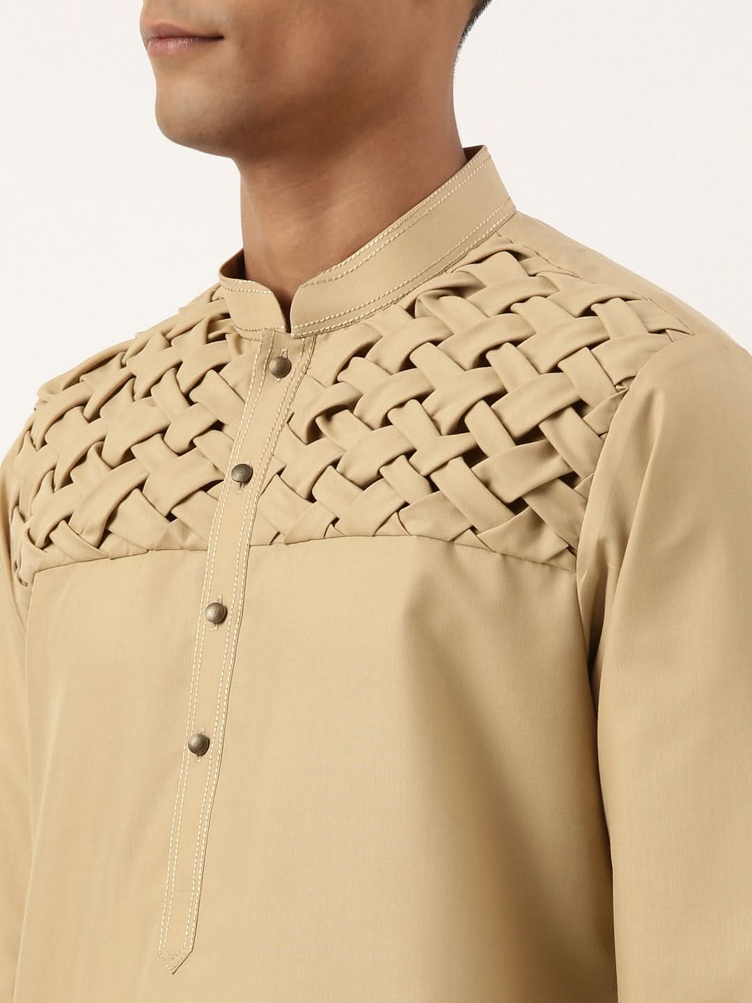 Beige Smocking Kurta Set