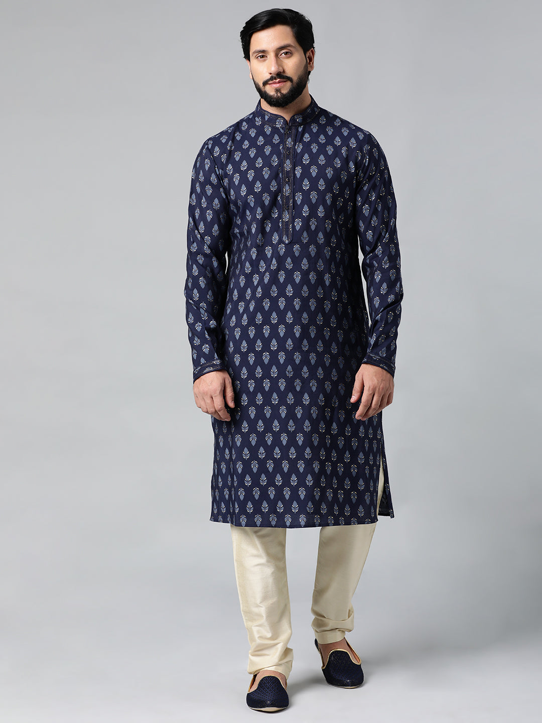 Navy Blue Block Printed Kurta Set