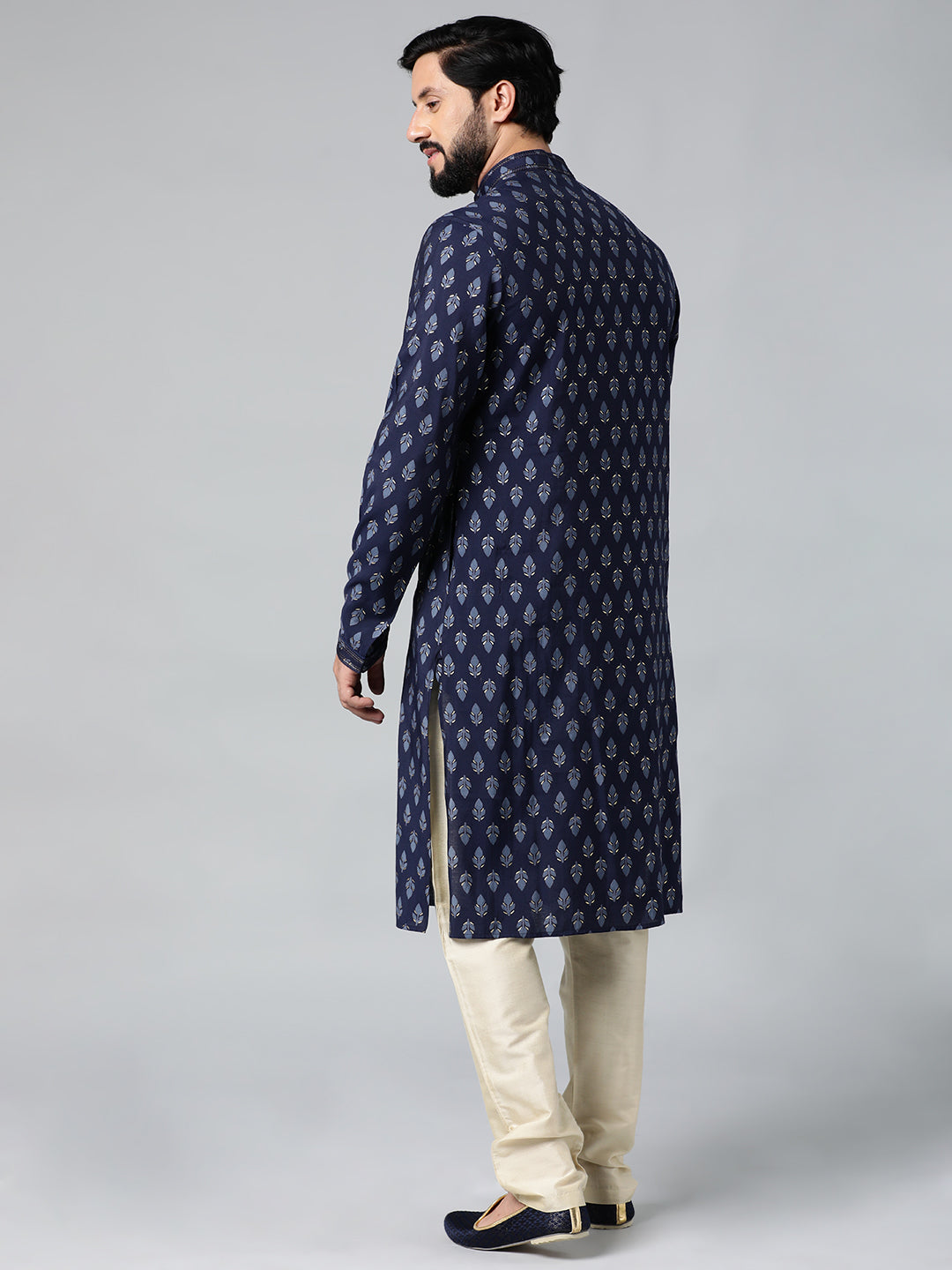 Navy Blue Block Printed Kurta Set