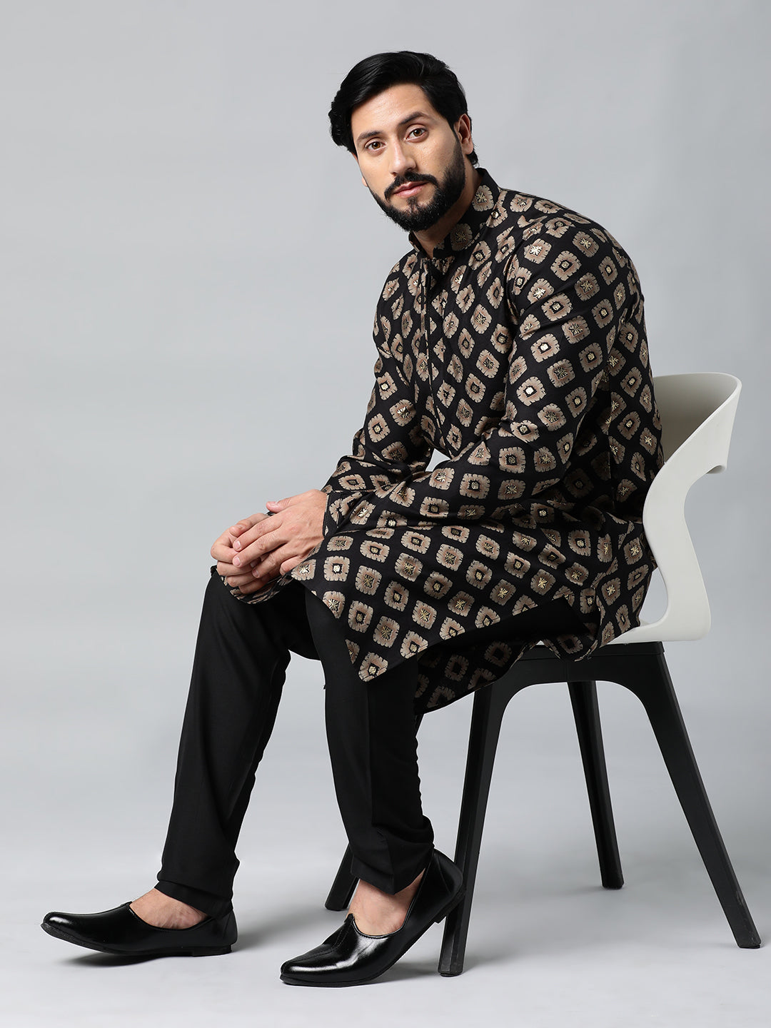 Black Batik Print Kurta Set