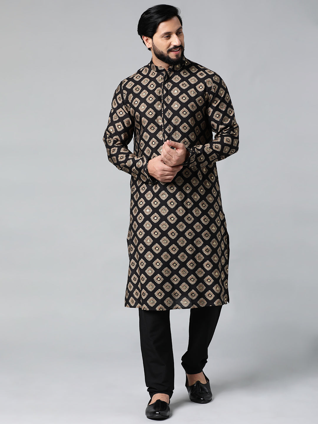Black Batik Print Kurta Set