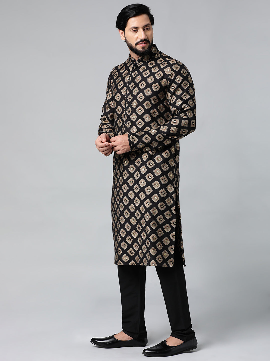 Black Batik Print Kurta Set