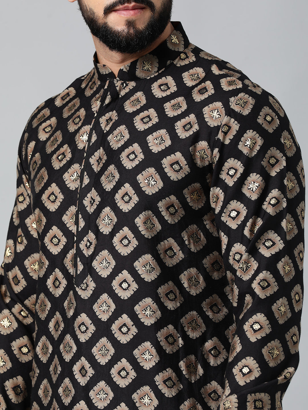 Black Batik Print Kurta Set