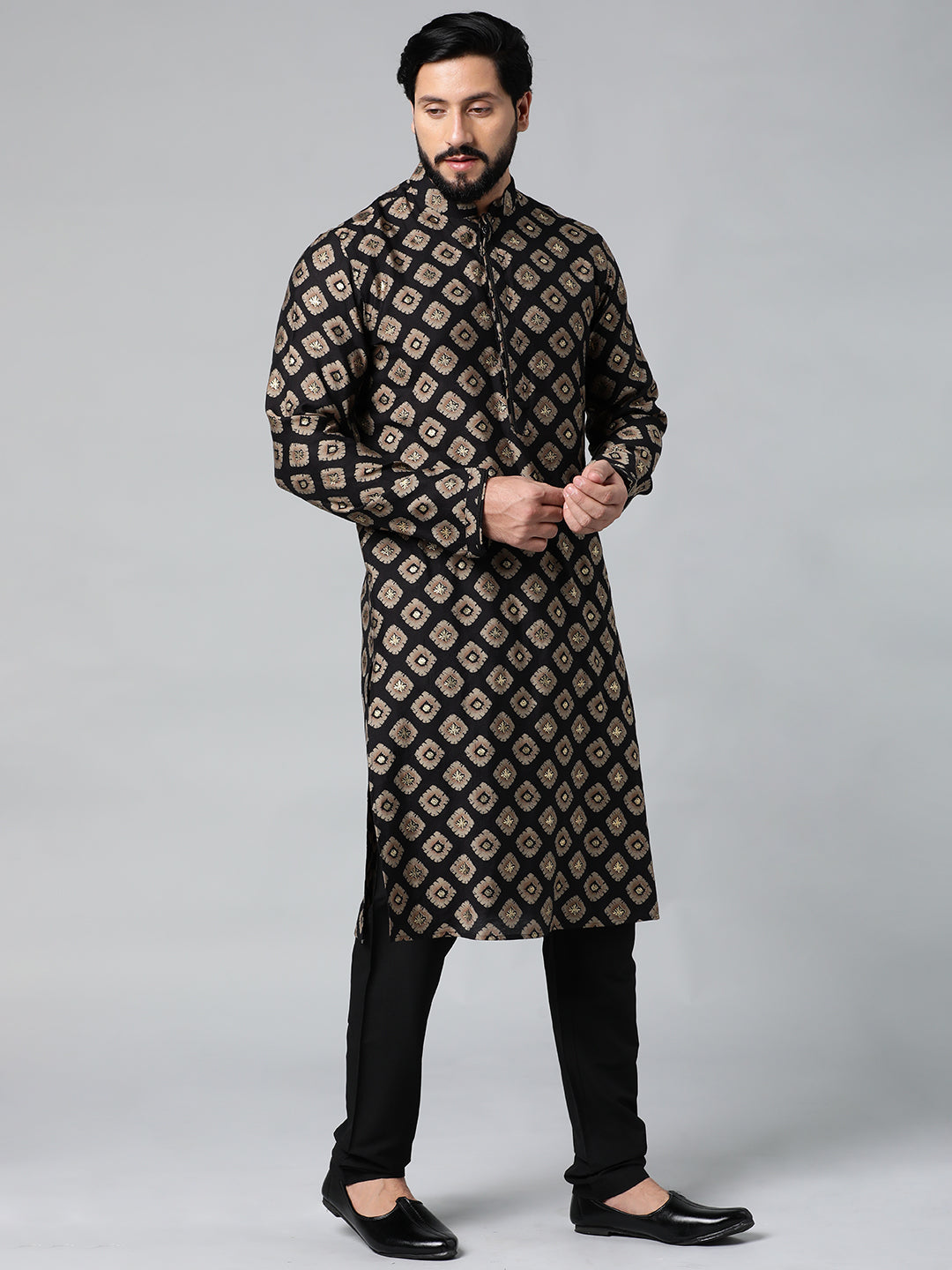 Black Batik Print Kurta Set